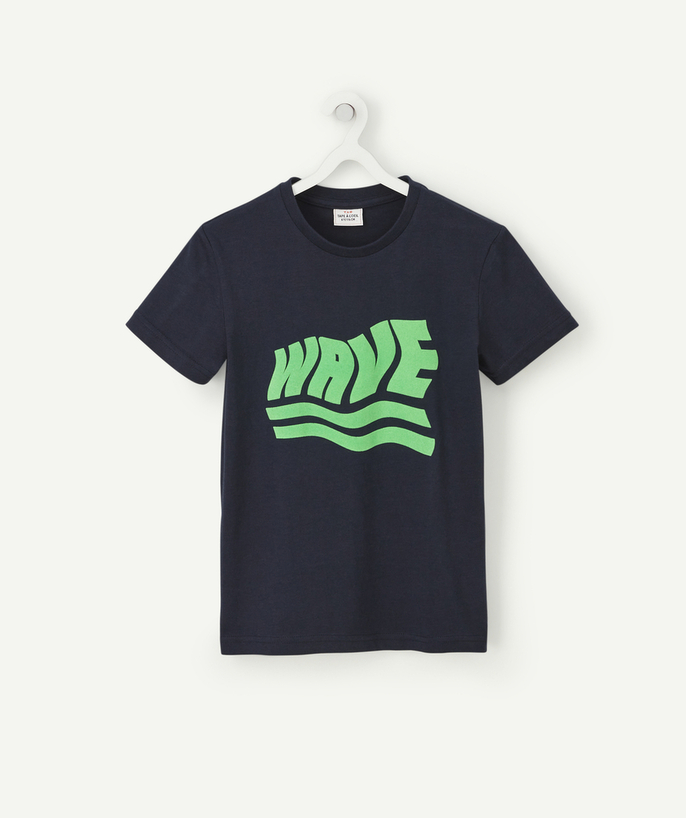 ECODESIGN radius - BOYS' ORGANIC COTTON T-SHIRT IN NAVY BLUE WITH A GREEN MESSAGE