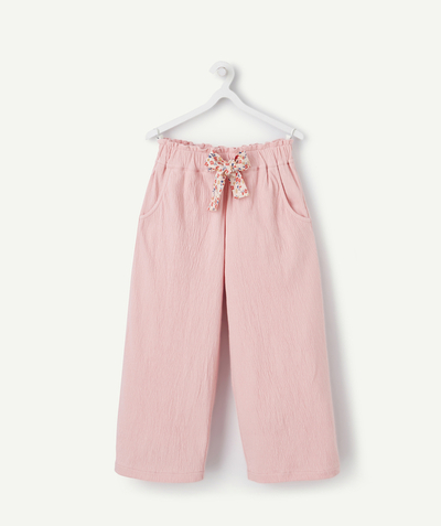 Trousers - jogging pants radius - GIRLS' PINK WIDE-LEG TROUSERS WITH A CRUMPLED EFFECT
