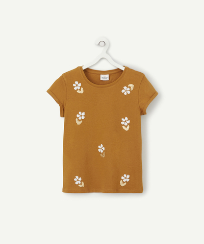 Girl radius - GIRLS' T-SHIRT IN OCHRE RECYCLED FIBERS WITH REVERSIBLE SEQUINS