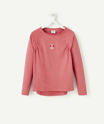 Outlet radius - GIRLS' PINK LONG-SLEEVED T-SHIRT WITH SEQUINNED EMBROIDERY