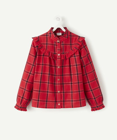 Shirt - Blouse radius - RED AND NAVY BLUE CHECKED SHIRT WITH FRILLS