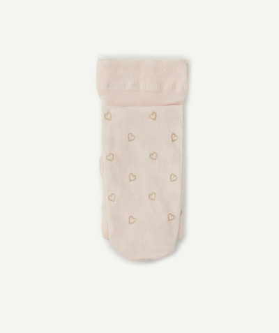Socks - Tights radius - PAIR OF PINK VOILE TIGHTS WITH SPARKLING HEART MOTIFS