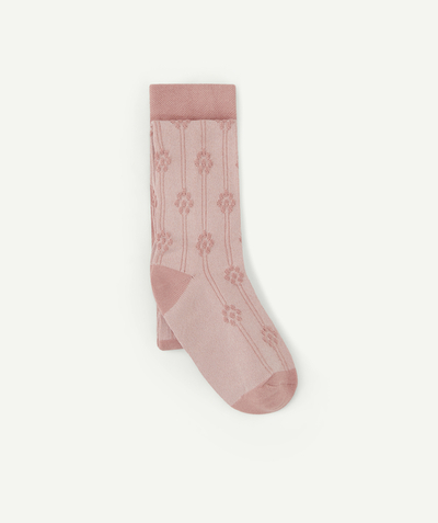 HATS - CAPS Tao Categories - GIRLS' PINK KNITTED TIGHTS WITH DETAILS IN RELIEF AND EMBROIDERY