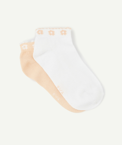Tights and socks family - PACK OF TWO PAIRS OF GIRLS' ORANGE AND WHITE SOCKETTES