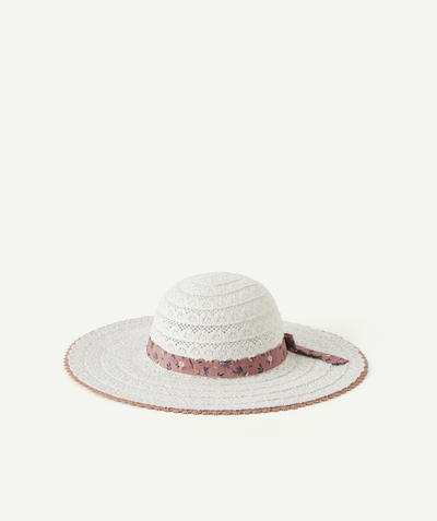 Original Days radius - GIRLS' WHITE BRODERIE ANGLAIS HAT WITH A FLORAL RIBBON