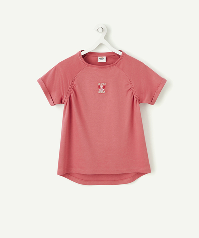 Tee-shirt radius - GIRLS' PINK SHORT-SLEEVED T-SHIRT WITH SEQUINNED EMBROIDERY