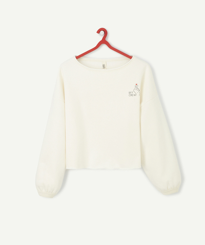 Sweatshirt radius - GIRLS' WHITE SWEATSHIRT WITH A FLOCKED BFF CREW MESSAGE
