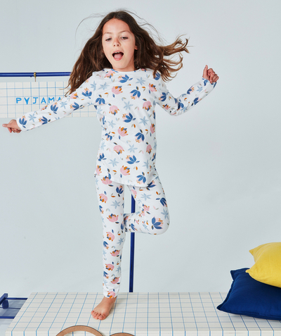Pyjama Rayon - PYJAMA FILLE EN COTON BIO BLANC ET IMPRIMÉ FLEURS