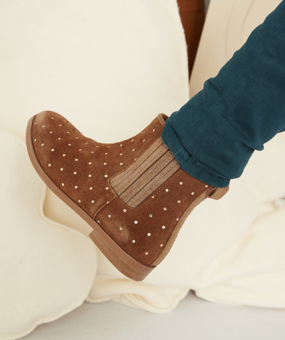 Back to school collection radius - GIRLS' CAMEL LEATHER ANKLE BOOTS WITH GOLDEN SPOTS