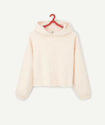 Girl radius - GIRLS' PALE PINK HOODED SWEATSHIRT WITH A RIPPED FINISH