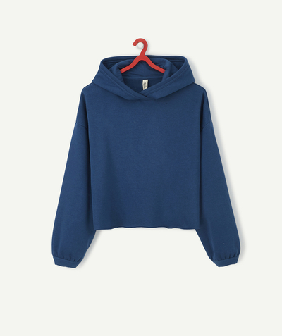 Basics Tao Categories - GIRLS' BLUE HOODED SWEATSHIRT WITH A RIPPED FINISH