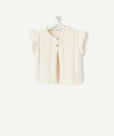 Pullover - Sweatshirt Tao Categories - BABY GIRLS' PINK KNITTED JACKET WITH FRILLY SLEEVES