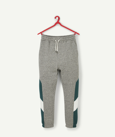 Bottoms Tao Categories - BOYS' GREY JOGGERS IN RECYCLED COTTON WITH GREEN AND WHITE DETAILS
