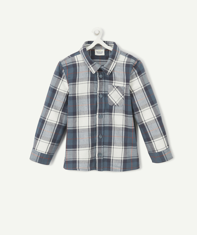 Shirt - Blouse Tao Categories - BABY BOYS' BLUE AND GREY CHECKED COTTON SHIRT