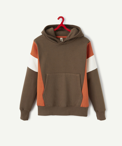 All collection Sub radius in - BOYS' KHAKI SWEATSHIRT WITH A HOOD AND COLOURED BANDS