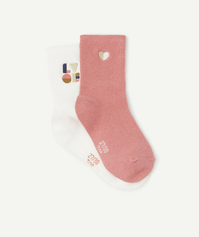 Girl radius - PACK OF TWO PAIRS OF GIRLS' LONG WHITE AND PINK EMBROIDERED SOCKS