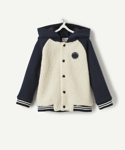 Cardigan radius - BABY BOYS' NAVY BLUE BOUCLE JACKET WITH A REMOVABLE HOOD