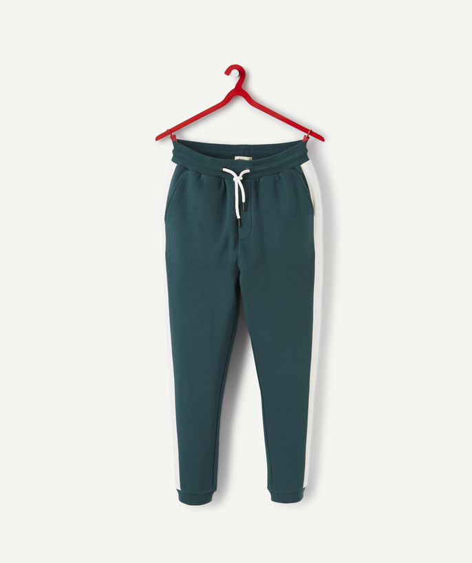 Sportswear radius - BOYS' PINE GREEN JOGGING PANTS IN RECYCLED FIBRES WITH DECORATIVE BANDS