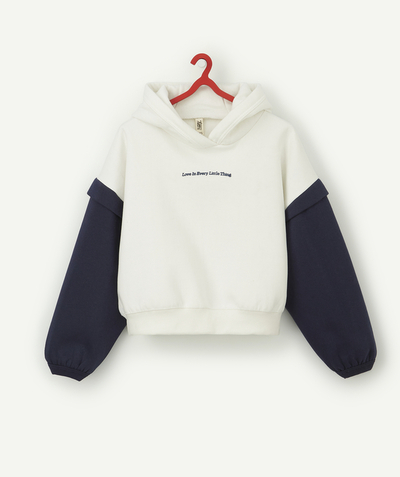 Back to school collection radius - BOYS' WHITE SWEATSHIRT IN RECYCLED FIBERS WITH NAVY BLUE SLEEVES