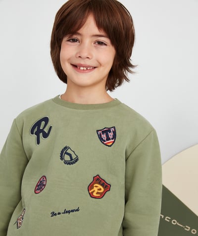 Sweatshirt radius - BOYS' GREEN SWEATSHIRT IN ORGANIC COTTON WITH A PATCH
