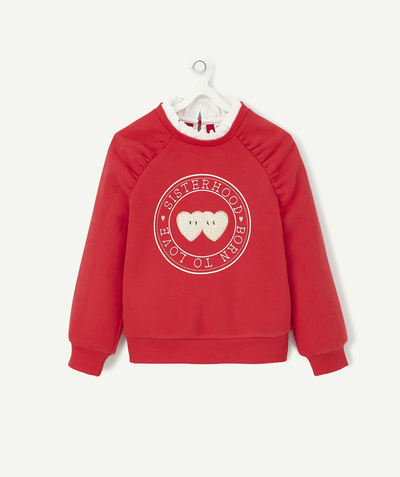 Fille Rayon - SWEAT ROUGE AVEC COL ET BRODERIE FILLE