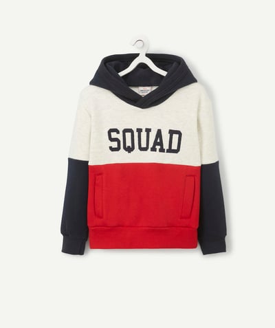 Private sales radius - BOYS' TRICOLOURED HOODIE WITH AN EMBROIDERED MESSAGE