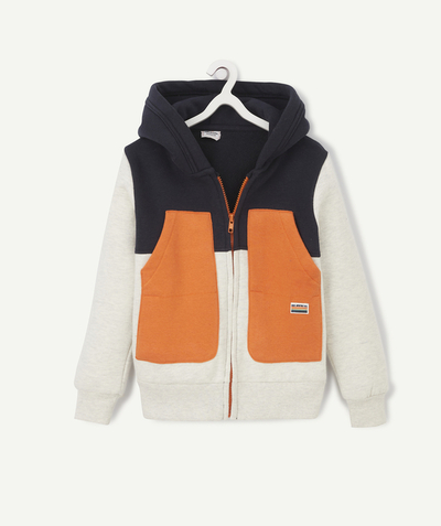 Back to school collection radius - BOYS' GREY MARL AND BLUE ZIPPED JACKET WITH ORANGE POCKETS