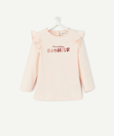 Baby-girl radius - BABY GIRLS' PINK T-SHIRT IN ORGANIC COTTON WITH AN EMBROIDERED MESSAGE