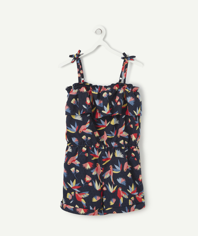 BOTTOMS radius - GIRLS' COTTON PLAYSUIT IN NAVY BLUE WITH A BIRD PRINT
