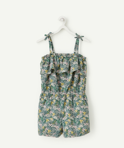 Jumpsuits - Dungarees radius - GIRLS' GREEN FLORAL PRINT STRAPPY PLAYSUIT IN 100% COTTON