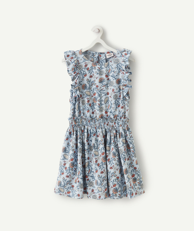 Spring looks radius - GIRLS' DRESS IN ECO-FRIENDLY BLUE VISCOSE WITH A FLORAL PRINT