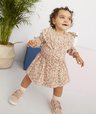 Dress - skirt radius - BABY GIRLS' PINK FLORAL DRESS WITH FRILLY DETAILS