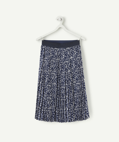 Skirt radius - GIRLS' MIDI-LENGTH PLEATED SKIRT IN NAVY RECYCLED FIBRES WITH A  FLORAL PRINT