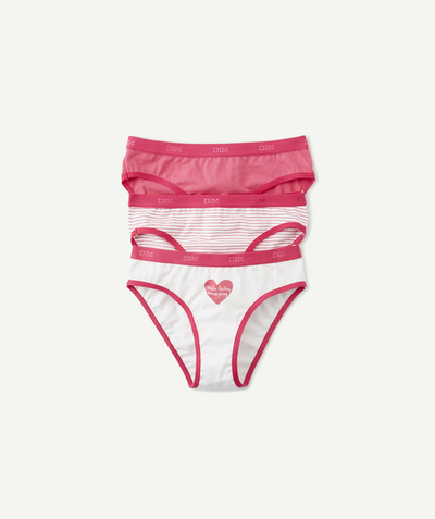 DIM ® Sub radius in - - PACK OF THREE PAIRS OF PINK AND WHITE STRETCH COTTON KNICKERS