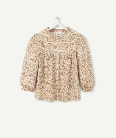 Shirt - Blouse radius - BABY GIRLS' PINK BLOUSE WITH A FLORAL PRINT AND EMBROIDERY