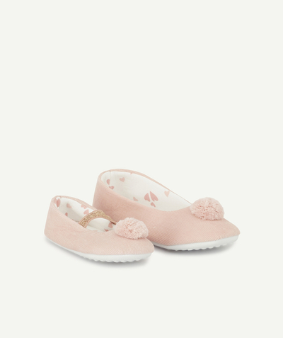 Booties Tao Categories - GIRLS' PINK CORDUROY SLIPPERS WITH POMPOMS