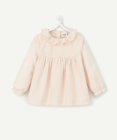 Baby-girl radius - BABY GIRLS' PALE PINK SPOTTED BLOUSE WITH FRILLS