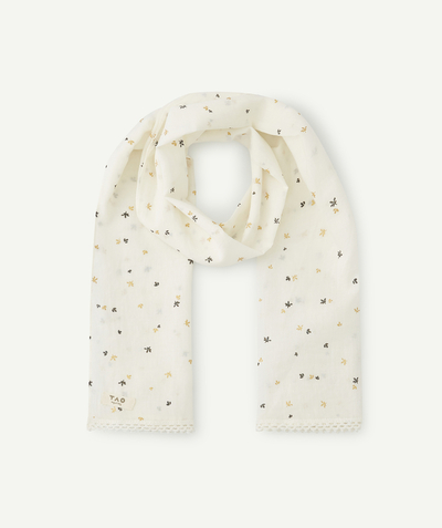 Scarves Tao Categories - BABY GIRLS' WHITE COTTON SCARF WITH A SMALL PRINTED PATTERN