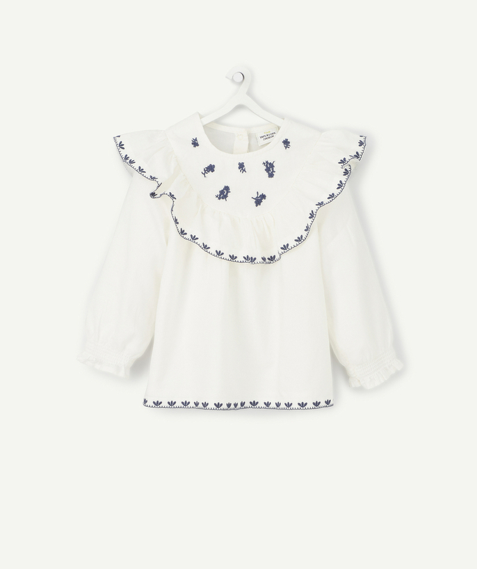 Low prices radius - BABY GIRLS' WHITE BLOUSE WITH BLUE EMBROIDERY AND FRILLS