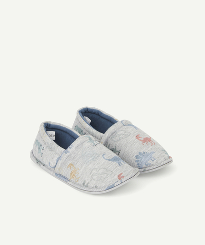 Booties Tao Categories - BOYS' GREY SLIPPERS WITH DINOSAUR PATTERNS