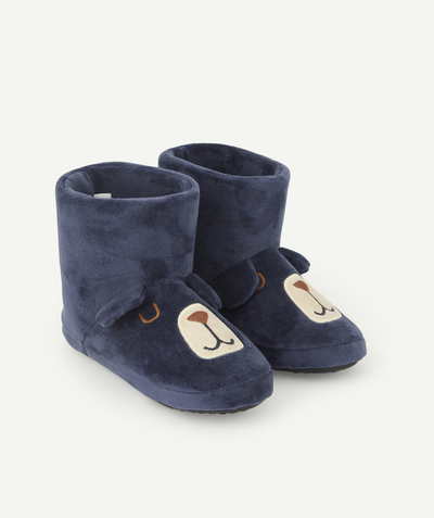 Booties Tao Categories - HIGH-TOP NAVY BLUE SLIPPERS WITH BEARS IN RELIEF