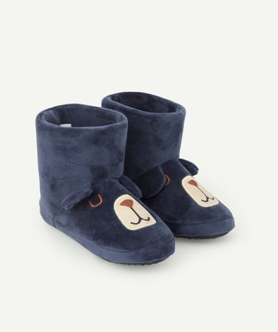Booties radius - HIGH-TOP NAVY BLUE SLIPPERS WITH BEARS IN RELIEF