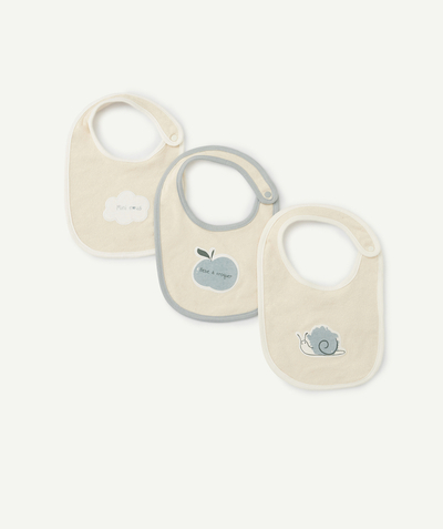 Other accessories radius - PACK OF THREE BABY BOYS' BIBS IN CREAM AND BLUE PATTERNED COTTON