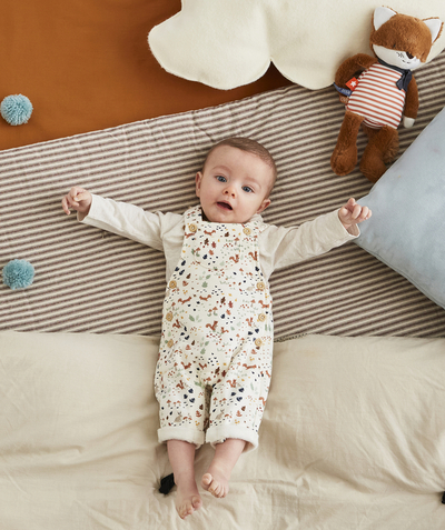 Sleep bag - Playsuit - Pramsuits family - BABIES' ORGANIC COTTON DUNGAREES WITH A SQUIRREL AND FOREST PRINT