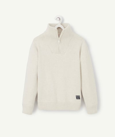 Boy radius - BOYS' BEIGE KNITTED JUMPER WITH A HIGH NECK
