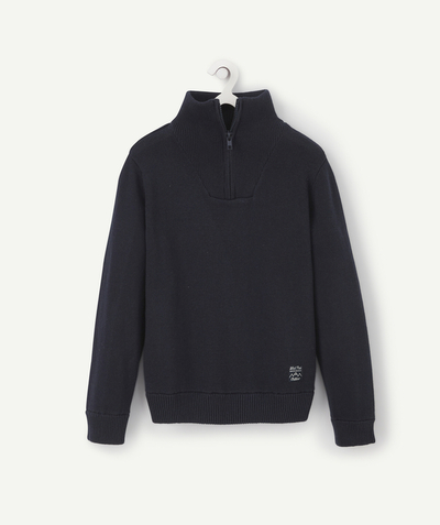 Nice and warm radius - BOYS' NAVY BLUE KNITTED JUMPER WITH A HIGH NECK