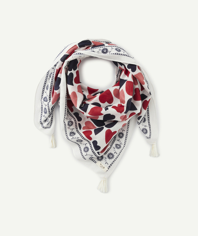 Back to school accessories radius - GIRLS' SQUARE HEART PRINT SCARF WITH POMPOMS