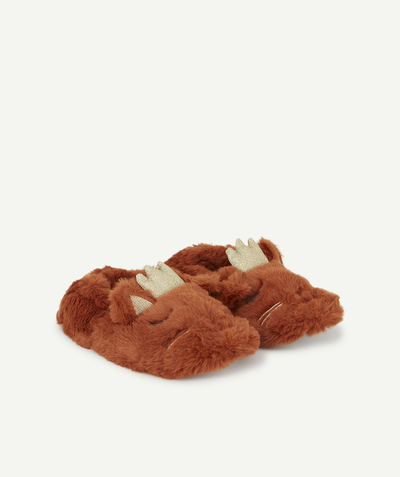 Booties radius - GIRLS' VERY SOFT RUST AND SPARKLING GOLDEN CAT SLIPPERS