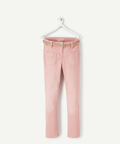 BOTTOMS radius - GIRLS' SKINNY PINK LESS WATER TROUSERS WITH A BELT