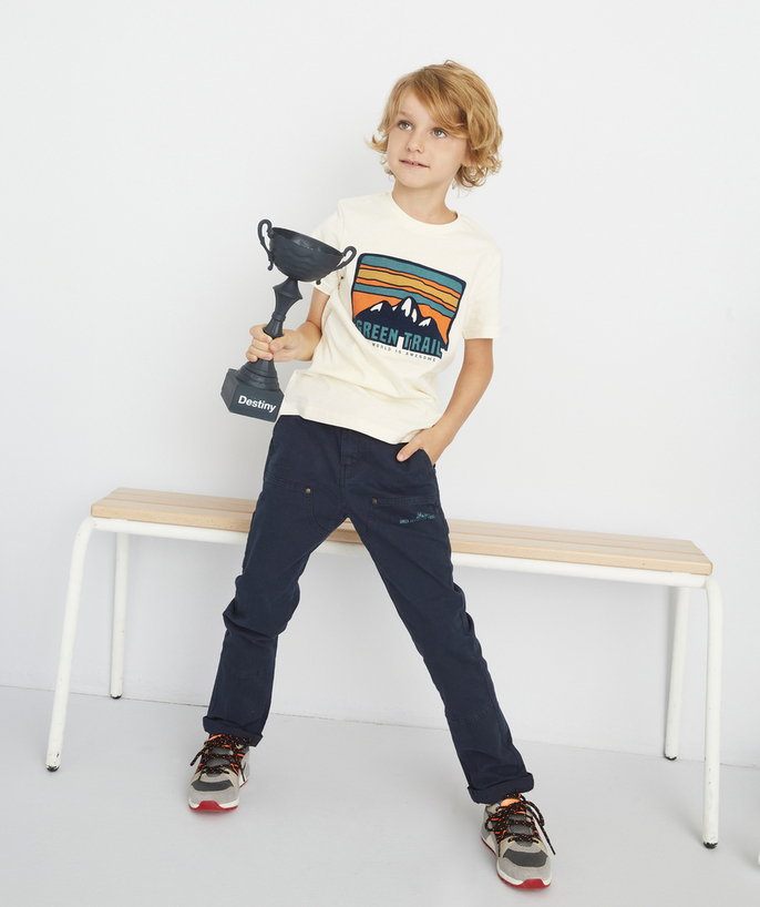 Trousers - Jogging pants radius - BOYS' MILO NAVY BLUE STRAIGHT TROUSERS WITH POCKETS AND A BELT